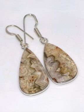 Mexican Crazy Lace Agate Gemstone 925 Sterling Silver Handmade Dangle Earrings